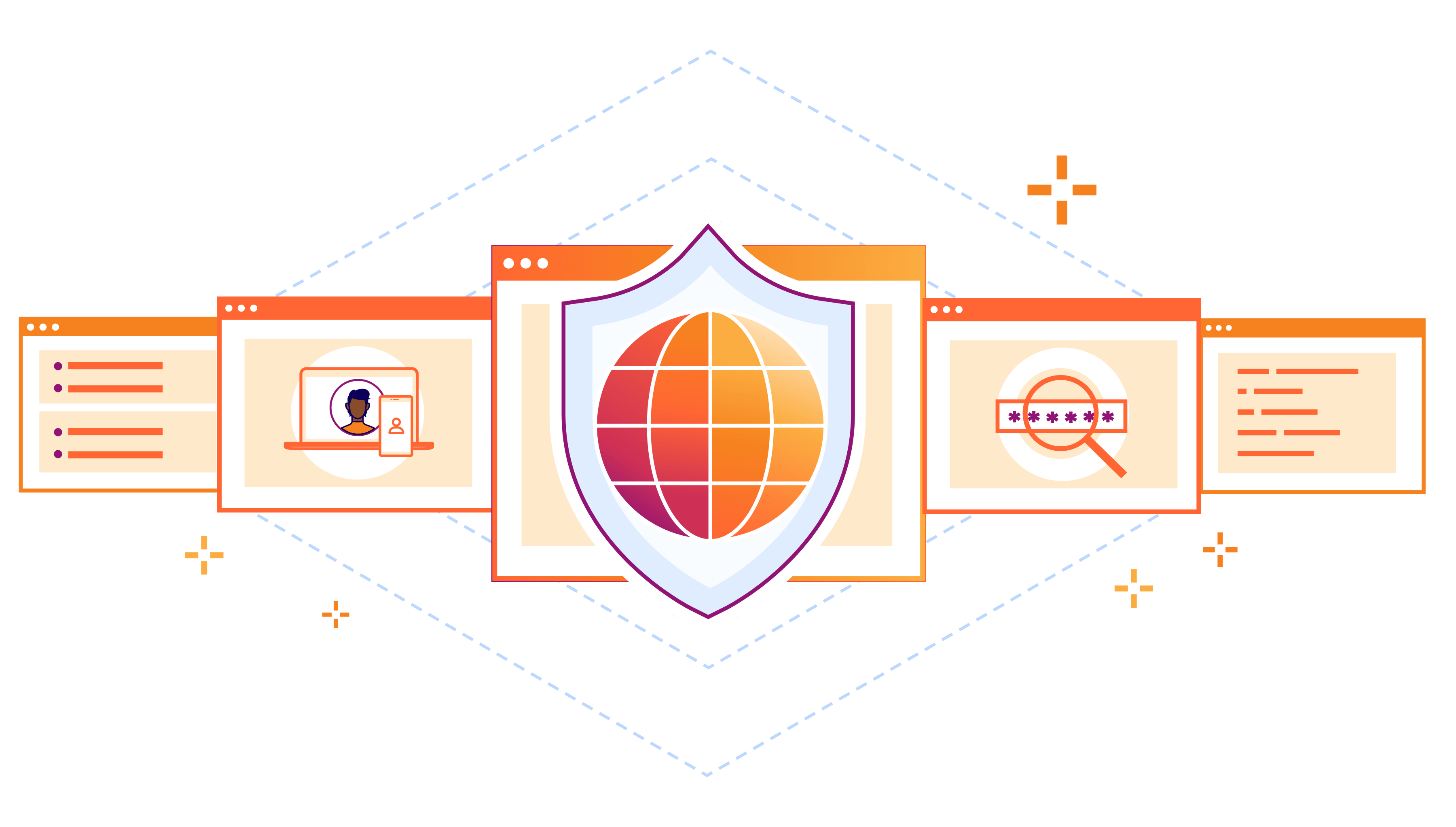 Hero Illustration - Cloudflare Security Center - Globe and windows